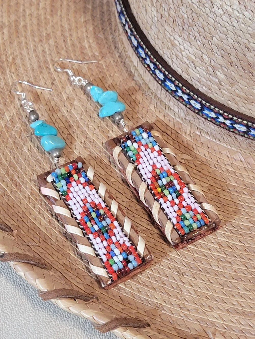 Handcrafted Native American Beads, Turquiose & Reptile Earrings
